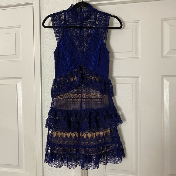 Self-Portrait Teardrop Guipure Lace Dress Blue 2 - Picture 6 of 10